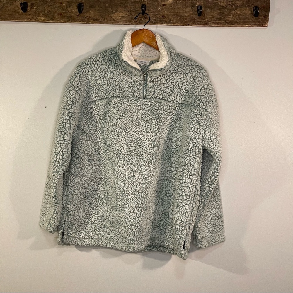 Peach Love California lime sherbet green Sherpa fleece half zip pullover Large